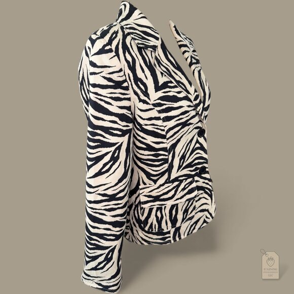 Silk Blend Zebra Print Blazer Jacket Structured Mob Wife Statement Coat L 12 - Picture 4 of 9